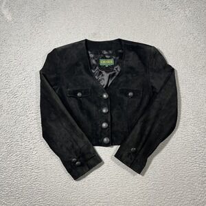 VTG Danier Suede Crop Jacket Women's L Black Genuine Leather Lined Button City